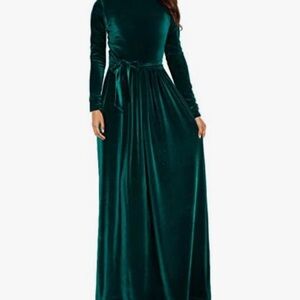 Zattcas Dark Green Velvet Maxi Dress NWT - Size Small